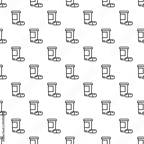 Outlined medicine bottles and pills creating a continuous background for healthcare concepts