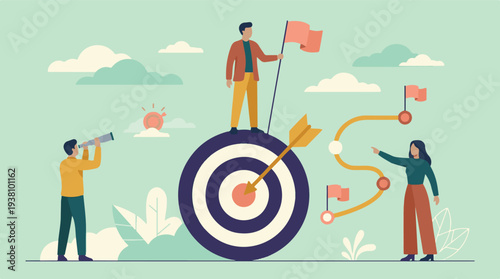 Business team working on strategic planning, goal achievement, and vision