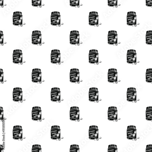 Peanut butter jars and peanuts forming a seamless black and white pattern