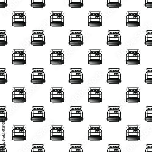 Bakery display cabinet refrigerator vector icon seamless pattern