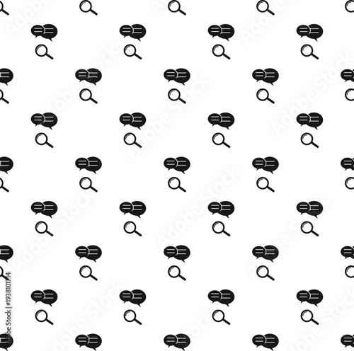 Seamless pattern featuring magnifying glass and speech bubble icons representing search and communication