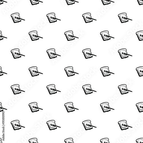 Toast bread slices spreading butter with a knife creating a seamless black and white pattern