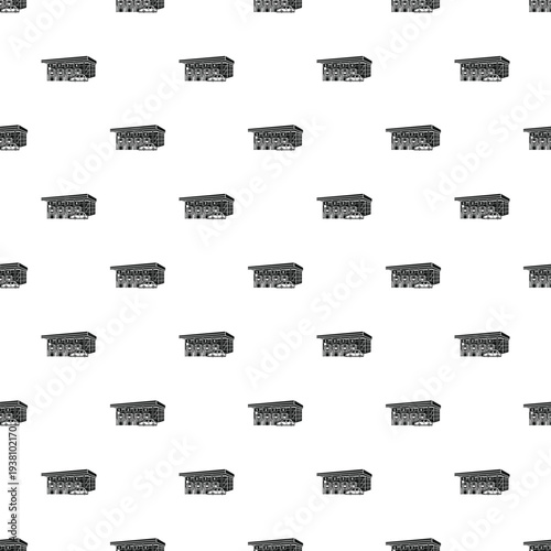 Gas station building with car silhouette repeating as a seamless pattern