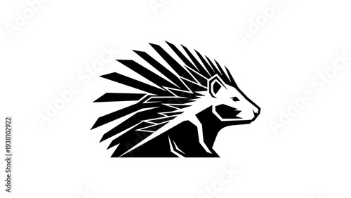 Stylized black and white porcupine silhouette with bold spikes design