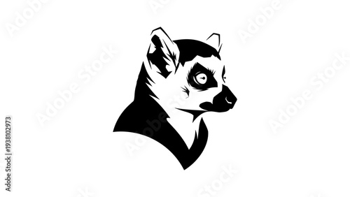 Stylized black and white lemur silhouette art on white background