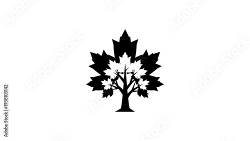 Silhouette tree in maple leaf shape: nature and national symbol fusion