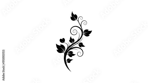 Elegant floral swirl design with leaves in black silhouette style