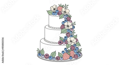 White Wedding Cake with Floral Decorations.