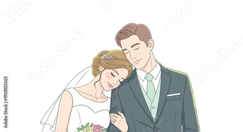 Bride and Groom Embracing Tenderly Together.