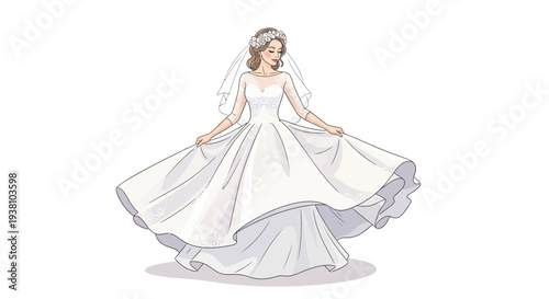 Bride in White Wedding Dress Dancing.