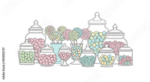 Colorful Candy and Sweets in Jars.