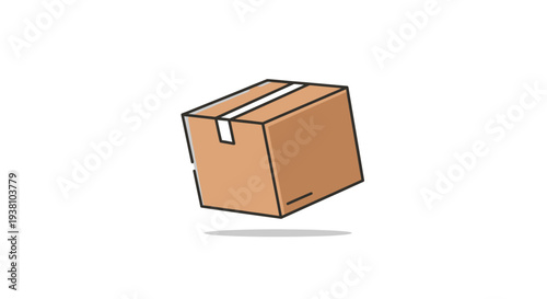 Simple illustration of a brown cardboard box with packaging tape.