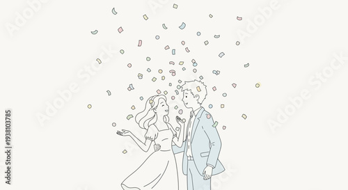 Bride and Groom Celebrating with Confetti.