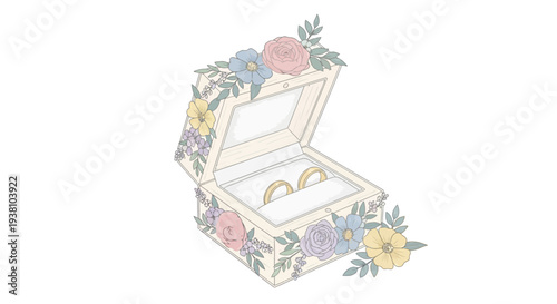 Floral Decorated Jewelry Box with Open Lid.