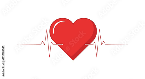 Red Heart with ECG Line Symbolizing Cardiac Health and Love.