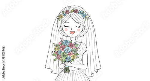 Bride Holding Flowers with Floral Headband.