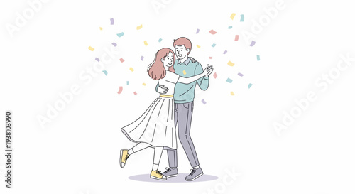 Cartoon Couple Dancing Together Happily.