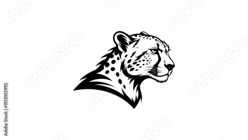 Elegant black and white cheetah portrait in detailed tattoo style