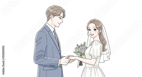 Bride and Groom Exchanging Wedding Vows Illustration.