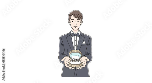 Man in Suit Holding Gift Box.