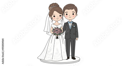 Cartoon Bride and Groom Standing Together.