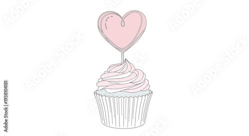 Cupcake with Heart Shaped Pink Balloon.