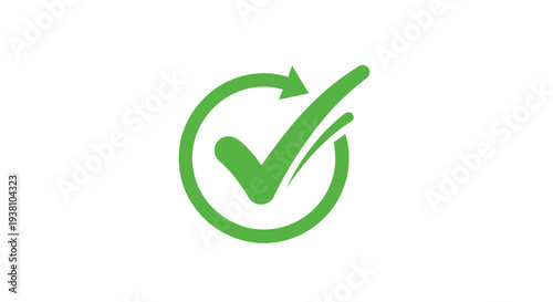 Green checkmark icon symbolizing approval and confirmation in a circular motion.