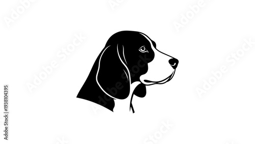Black and white silhouette of beagle dog head with focused expression