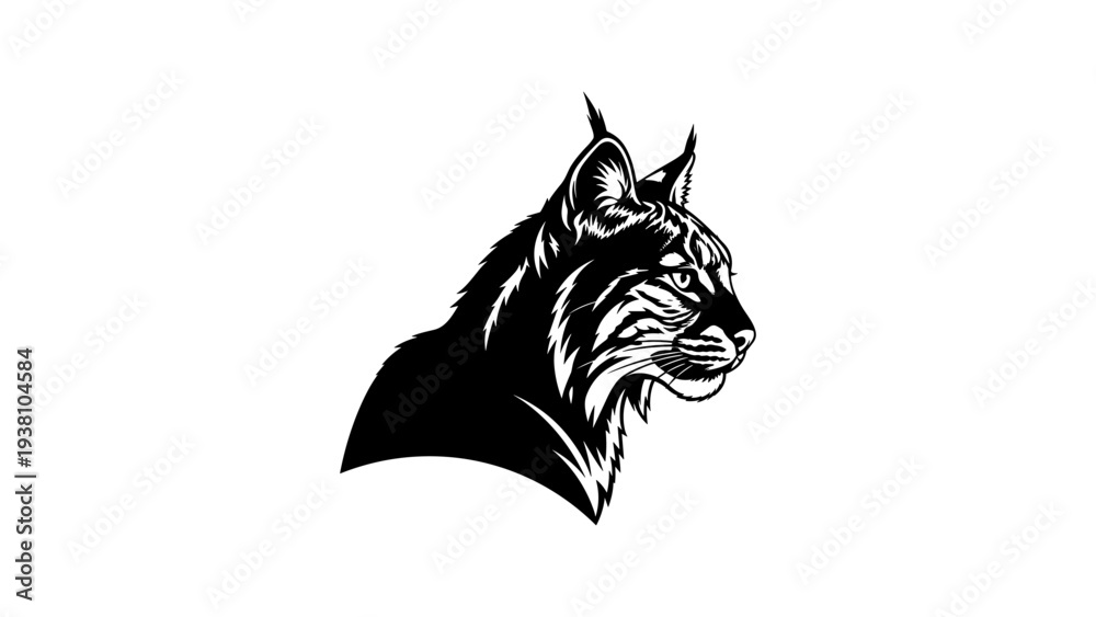 Obraz premium Stylized lynx head silhouette: bold black and white wildlife art