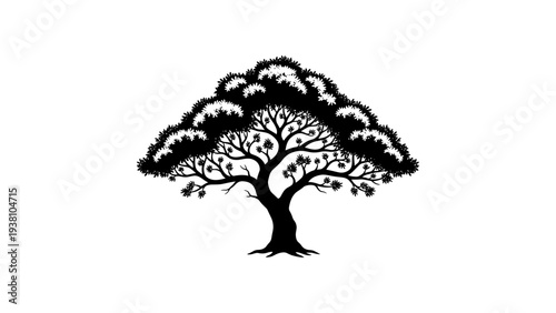 Intricate tree silhouette with detailed branches and leaves