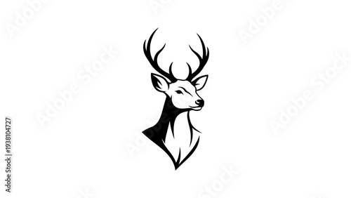 Elegant deer silhouette with majestic antlers on white background