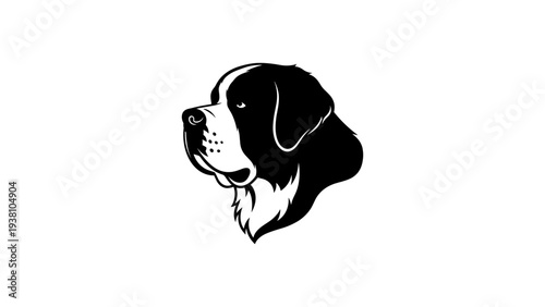Saint bernard dog head silhouette on white background in minimalistic style