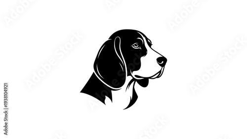 Silhouette of a beagle dog head profile on white background
