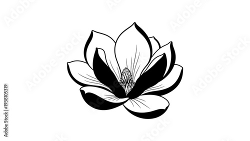Elegant black and white lotus flower design in minimalist style