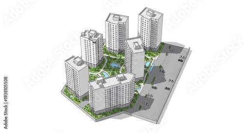 Modern Apartment Building Complex Architectural Model.
