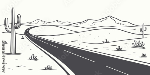 Desert Highway to Horizon Flat Vector Landscape 