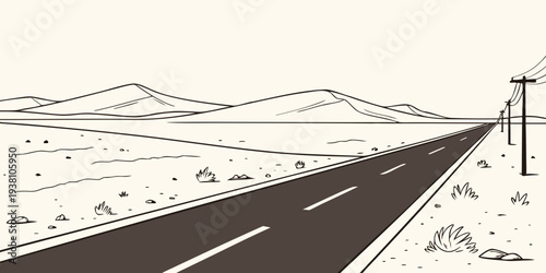 Desert Highway to Horizon Flat Vector Landscape 