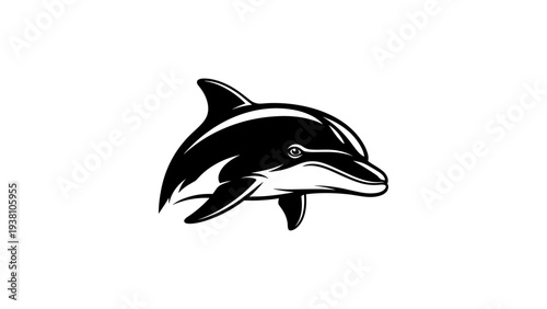 Bold dolphin silhouette design on white background