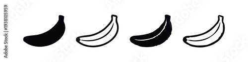 Collection of Banana Fruit Icons in Black and White Doodle Style