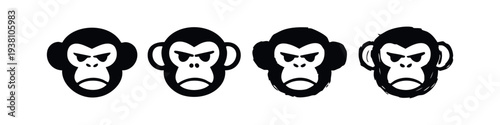 Set of Angry Monkey Head Icons with Aggressive Expressions