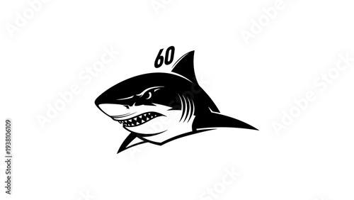 Fierce shark emblem: bold silhouette design with number detail