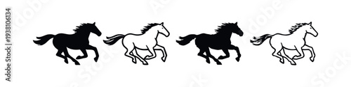 Running Horse Icons Set. Galloping Stallion Silhouettes. Equestrian Sport and Wild Animal Design Elements.