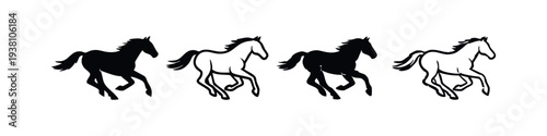 Galloping Horse Vector Icons. Dynamic Running Equine Silhouettes. Animal Movement Set for Design Projects.