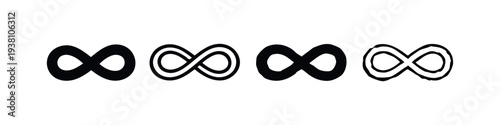 Infinity Symbol Icons - Set of Endless Loop Illustrations in Black and White, Eternity Concepts