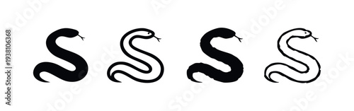 Snake Icon Set - Stylized Coiled Serpent Illustrations in Black and White, Reptile Symbols