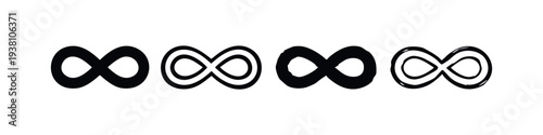Infinity symbol icon set. Endless loop logo collection in various styles, black vector illustration.