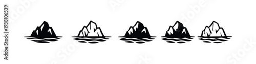 Hand drawn iceberg icons set, mountain of ice silhouette and outline vector graphics.