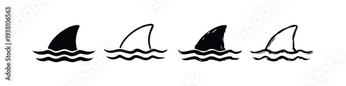 Shark fin with waves icons, vector illustration set depicting danger in the water.