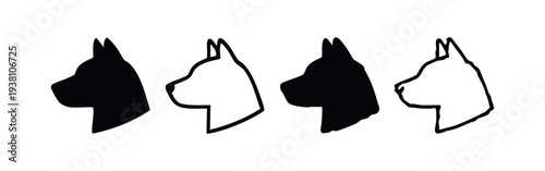 Dog Head Profile Icons Set - Minimalist Solid and Outline Vector Illustrations