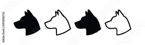 Minimalist Dog Head Profile Icons Set. Black and White Pet Silhouette Vector Illustration.